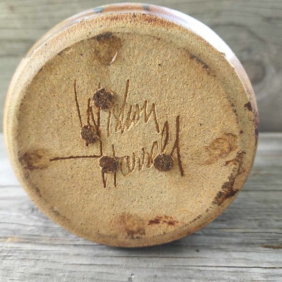 VINTAGE Wishon Harrell Pottery Vase Carrying Handle Rustic Primitive SIGNED - Picture 3 of 8